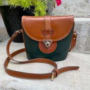 Moda Italiana Vintage Leather Crossbody Bag in Green and Tan